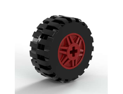 Wheel 18mm D. x 14mm with Axle Hole, Fake Bolts and Shallow Spokes with Black Tire 30.4 x 14 Offset Tread Band Around Center of Tread 55982 / 92402, Red (55982c05)