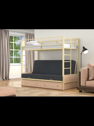 Двухъярусная кровать-диван Дакар 1 Слоновая кость (вставки Дуб молочный)