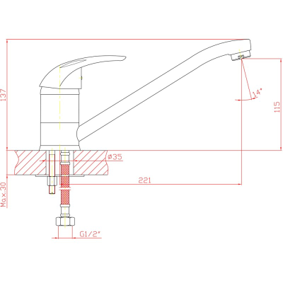 443391 Смеситель ZOLLEN KOLN для кухни (Арт.КО 73410622) излив 220мм,карт.40мм