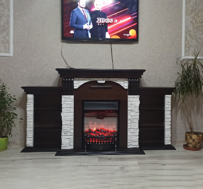 Электрокамин Dublin Premium LO камень белый с очагом Fobos