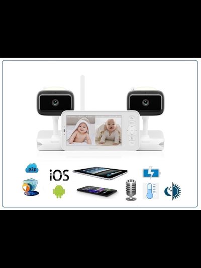 Видеоняня Ramicom VRC400х2, монитор 12,7 см. и две видеокамеры с датчиком движения и доступом на смартфоне с аккумулятором в мат. блоке и с DVR, HD