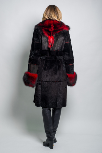 Шуба пальто Лилия натуральный мех морской котик, женская зимняя, цвет черный арт. ц-010