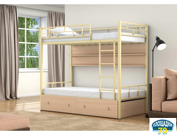 Двухъярусная кровать Валенсия Слоновая кость ящики полка дуб молочный Томск