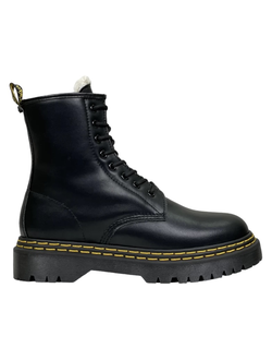 Dr Martens 1460 Black Smooth Double Stitch Leather Fur Boots с мехом