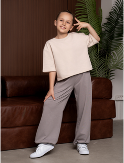 Брюки палаццо с утяжками (серый)