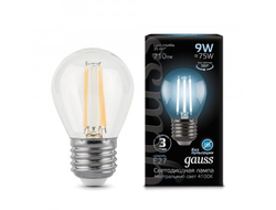 Gauss Filament Шар G45 E27 9W(710lm) 4100K 4K прозр. 80x45 филамент (нитевидная) 105802209