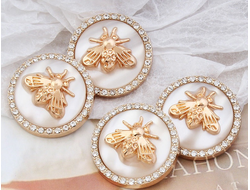 ПУГОВИЦЫ МЕТАЛЛИЧЕСКИЕ ПЧЕЛЫ СО СТРАЗАМИ, 23 мм. 50 шт. Р-000126. Цвет: перламутровый