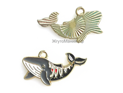 ПОДВЕСКА С ЭМАЛЬЮ "МУЛЬТЯШНЫЙ КИТ/СКЕЛЕТ" - 28x16x1.5 мм - БЛЕДНОЕ ЗОЛОТО+ЦВЕТНАЯ ЭМАЛЬ