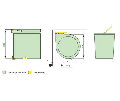 Ведро для мусора ALBIO навесное круглое, серое, пластик 13 л.