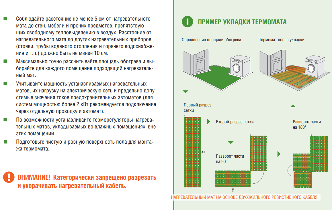 Пример укладки двухжильного нагревательного мата