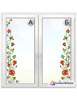Витражная пленка, витражная пленка самоклеющаяся под заказ,пленочный витраж флора алыми розами