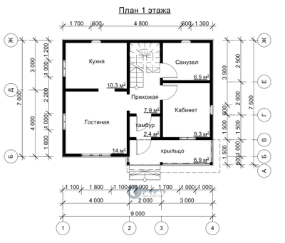 ДЖ-16 ГАБАРИТНЫЕ РАЗМЕРЫ: (7Х9М) 2 ЭТАЖА, ОБЩАЯ ПЛОЩАДЬ: 123,5М²