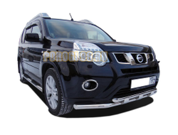 Защита переднего бампера двойная с перемычками d60/42 для Nissan X-trail (2007-2015) (Т31) Второе поколение (в т.ч. Рестайлинг 2010г.)