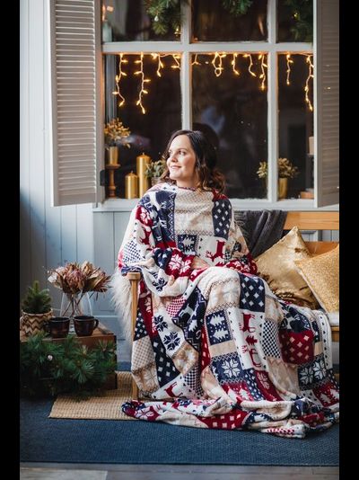 Плед с рукавами &quot;Зимние узоры&quot; из микрофибры (велсофта)