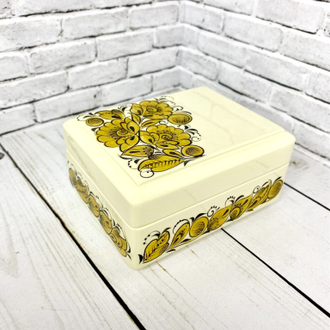 Шкатулка для украшений Белая 90*70 мм деревянная с росписью Хохлома