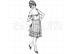 Винтажный штамп девушка модель в кружевной сорочке со спущенной бретелькой