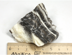 Кальцит полосатый (Зебра), необработанный, дикий образец, Китай (51*47*25 мм, 75 г) №37890