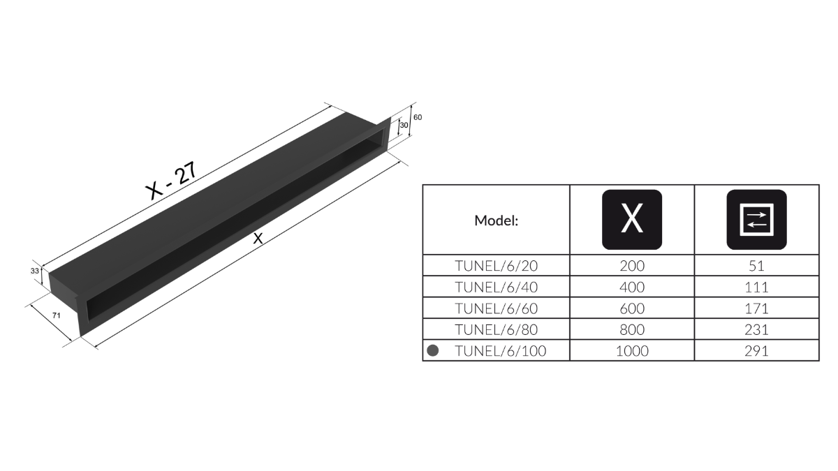 Вентиляционное отверстие для камина Kratki TUNEL 6x100 чёрный