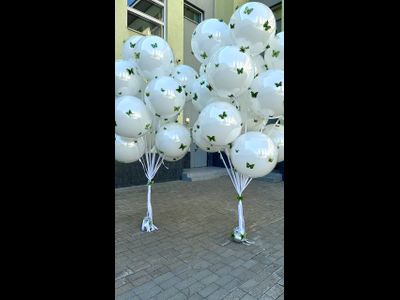 Шар с гелием Бабл стеклянный с бабочками 60см, 1шт