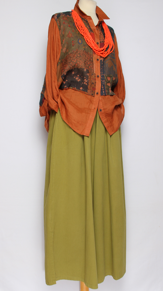 Рубашка Бохо "КРАПИВА КОМБИНИРОВАННАЯ" терракот р.44-52