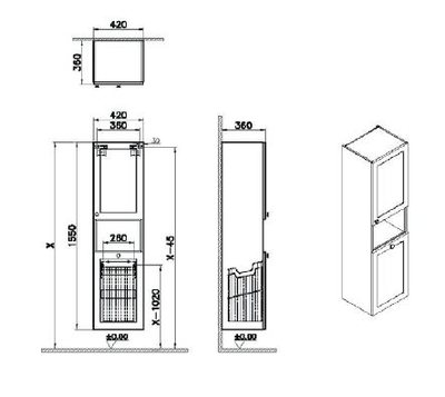 Пенал высокий, Vitra Root Classic, 40 см, с корзиной для белья, матовый темно-синий, правосторонний, 68529