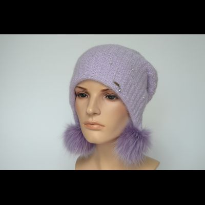 Шапка ушанка Vizio 1120 PP 66 с помпонами лавандовая