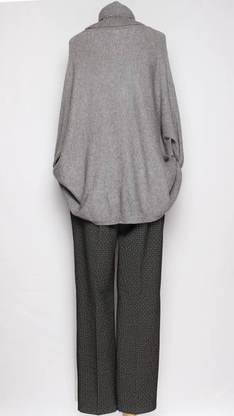 Свитер кимоно "КАРМАНЫ" серый, молочный, морская волна р.46-56