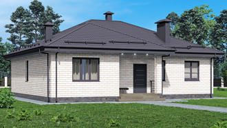 Одноэтажный коттедж 135 кв.м. в Орле. Вид спереди