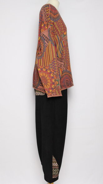 Брюки Бохо вельветовые "Гобелен" коралл,черные р.50-54