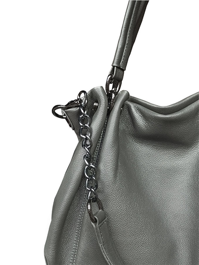(АРТИКУЛ: 10037) СУМКА ЖЕНСКАЯ БОЛЬШАЯ, НАТУРАЛЬНАЯ КОЖА, СЕРАЯ, С ЦЕПОЧКОЙ