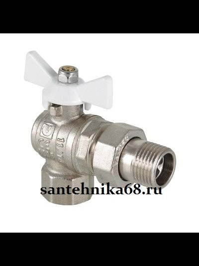 Кран шаровый VALTEC BASE угловой с полусгоном и белой ручкой 1/2 3/4 VT.228.NW