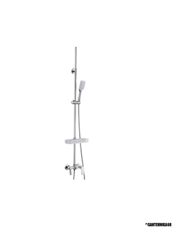 Смeситель для ванны и душа с регулируемой высотой штанги, поворотным изливом и верхней душевой лейкой Lemark LM7002C
