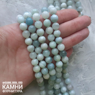 "Аквамарин" голубой берилл шары 6,2-6,4/10,3-10,5 мм, цена за нить 19 см
