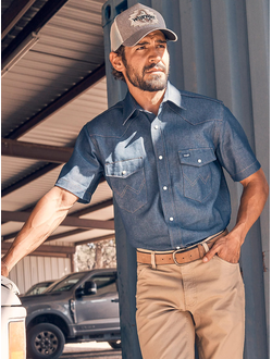Рубашка Wrangler® Cowboy Cut® Short Sleeve RIGID Denim Shirt
