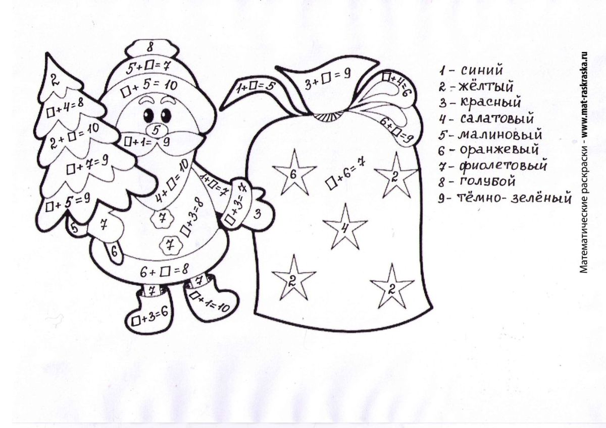 Математические раскраски для 1 класса в пределах 10. Распечатайте или скачайте онлайн