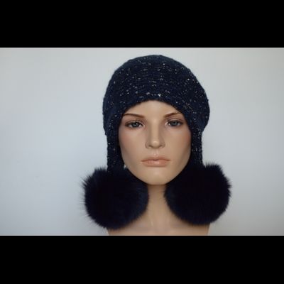 Синяя меланжевая шапка ушанка с помпонами Vizio Италия 6958