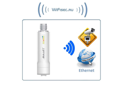 Уличная точка доступа WiFi Ubiquiti Bullet M2 HP (2.4 ГГц, 600 мВт) с питанием POE, без антенны, без БП.