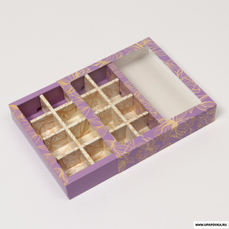Коробка под 16 шт конфет Сиреневый узор 17,7 х 17,7 х 3,8 см