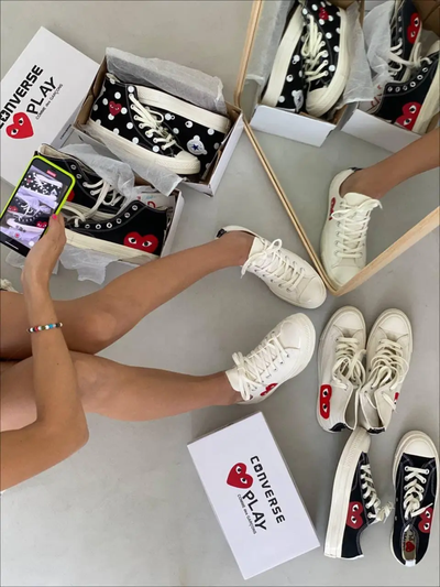 Кеды Converse Comme des Garcons (Конверс Ком де Гарсон) черные высокие в горошек