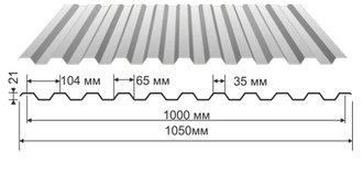 Профнастил оцинкованный С 21  0.35х1050х2000