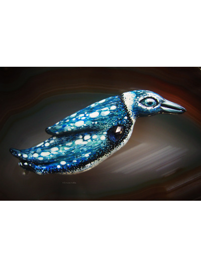 Волшебная брошь в виде пингвина с сапфиром &quot;Сердце Ванадис&quot;