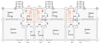 Дом для гостиничного комплекса  "ГЕЛЕНДЖИК" ИЗ ОЦИЛИНДРОВАННОГО БРЕВНА, 3 СЕКЦИИ, 170 М2