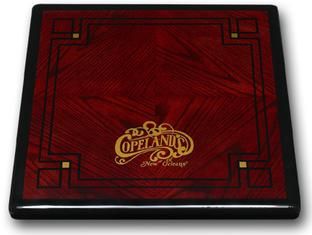 Digitally Printed Customers Logo / Design on Diamond Box Stained Oak Veneer with Black Painted Wood Edge