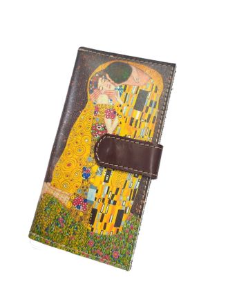 Большое портмоне с хлястиком с принтом по мотивам картины Густава Климта "Поцелуй"