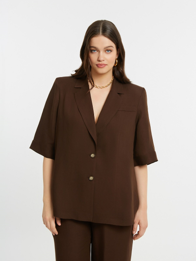 Жакет летний с коротким рукавом, коричневый