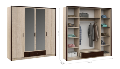 Шкаф чётырёхдверный Эшли, венге, сонома