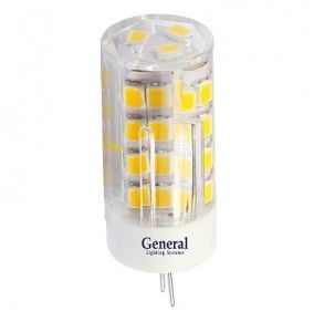 Лампа светодиодная General G4 220V 5W 4500K 4K 45x16 пластик, прозрач. BL5 (упаковка 5 шт, цена за 1шт.) 652100