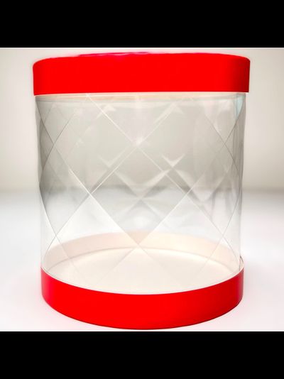 Коробка-тубус под бенто-торт (красная, узор), Д120*120мм