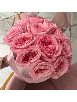 Букет в шляпной коробке с пионовидными розами S