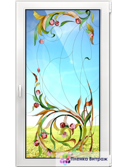 Витражная пленка, витражная пленка самоклеющаяся под заказ,пленочный витраж с цветочным рисунком